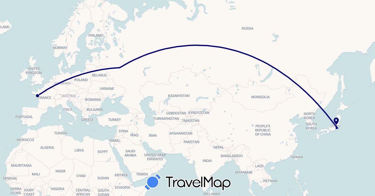 TravelMap itinerary: driving in France, Japan, Russia (Asia, Europe)